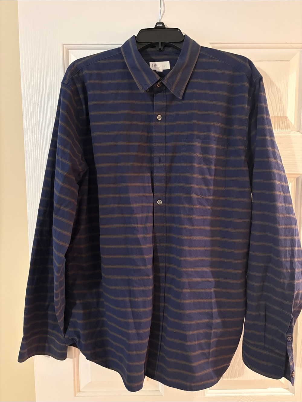 GAP Navy Shirt with Tan Stripe Button-Down